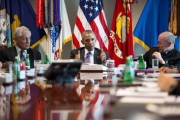 President Barack Obama meets with senior military leadership at the Pentagon in Arlington, Va., Oct. 8, 2014. (Official White House Photo by Pete Souza)
