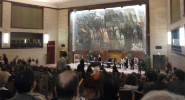 L'Aula Magna della Università di Roma Sapienza con l'affresco di Sironi del 1935 L'Italia tra le Arti e le Scienze