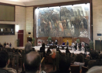 L'Aula Magna della Università di Roma Sapienza con l'affresco di Sironi del 1935 L'Italia tra le Arti e le Scienze
