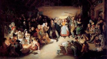 Halloween in Irlanda in un quadro di Daniel Maclise (1832): Snap-Apple Night (pesca della mela e giochi divinatori presso Blarney). wiki