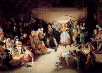 Halloween in Irlanda in un quadro di Daniel Maclise (1832): Snap-Apple Night (pesca della mela e giochi divinatori presso Blarney). wiki