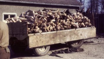 A wagon piled high with corpses outside the crematorium at the recently liberated Buchenwald concentration camp. Photo: Parke O. Yingst (Lieutenant Colonel, United States Army)