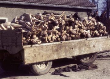 A wagon piled high with corpses outside the crematorium at the recently liberated Buchenwald concentration camp. Photo: Parke O. Yingst (Lieutenant Colonel, United States Army)