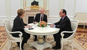 Meeting Putin Merkel Hollande -6/2/15. Foto eng.news.kremlin.ru/news/23569