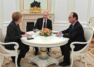 Meeting Putin Merkel Hollande -6/2/15. Foto eng.news.kremlin.ru/news/23569