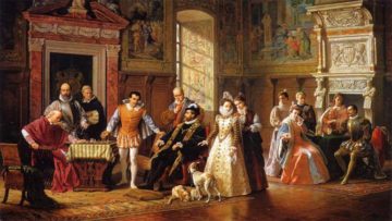 Luigi Mussini - Sfida scacchistica alla corte del Re di Spagna (1883), in cui è raffigurata l'impresa di Giò Leonardo Di Bona. Licenza PD-OLD-70