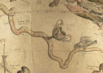"Hydra Corvus et Crater - Mercator" di Gerard Mercator (1512-1594) - The Mercator Globes at Harvard Map Collection [1]. Con licenza Pubblico dominio tramite Wikimedia Commons - http://commons.wikimedia.org/wiki/File:Hydra_Corvus_et_Crater_-_Mercator.jpeg#/media/File:Hydra_Corvus_et_Crater_-_Mercator.jpeg