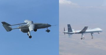 A sinistra il Falco Selex ES di Finmeccanica. Immagine da http://www.finmeccanica.com/-/falco. A destra il Predator dell'aeronautica militare. Immagine da http://www.aeronautica.difesa.it/Mezzi/velivoliDotazione/Pagine/MQ-9PredatorB.aspx
