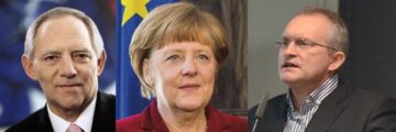 Angela Merkel Sec Conf Feb 2015 di Müller / MSC. Con licenza CC BY 3.0 de tramite Wikimedia Commons - "WSchaeuble" di Wolfgang Schäuble - con licenza Pubblico dominio tramite Wikimedia Commons - ChristophMSchmidt Essen" by Tanaka-San Die - Own work. Licensed under CC BY-SA 3.0 via Wikimedia Commons