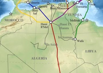 "Algeria pipelines map" by Gas_pipelines_across_Mediterranee_and_Sahara_map-en.svg: Sémhurderivative work: Mahmoudb1953 (talk)