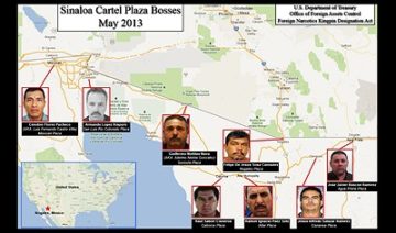 Ubicazione dei capi del Cartello. Foto "Sinaloa Cartel Plaza Bosses 2013" del U.S. Department of Treasury