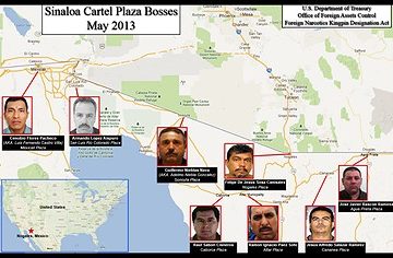 Ubicazione dei capi del Cartello. Foto "Sinaloa Cartel Plaza Bosses 2013" del U.S. Department of Treasury