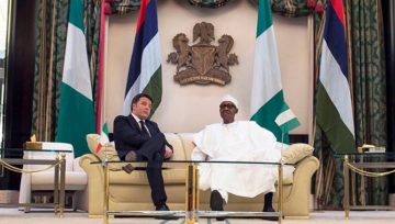 Renzi con il presidente Muhammadu Buhari - Abuja, 01/02/2016. Foto: T. Barchielli http://www.governo.it/media/renzi-visita-nigeria/4098