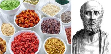 Bacche, semi e frutti, e … busto di Ippocrate di Coo. Pubblico dominio, https://commons.m.wikimedia.org/wiki/File:Superfood.jpg + https://commons.wikimedia.org/w/index.php?curid=164808