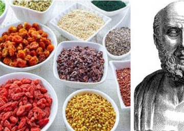 Bacche, semi e frutti, e … busto di Ippocrate di Coo. Pubblico dominio, https://commons.m.wikimedia.org/wiki/File:Superfood.jpg + https://commons.wikimedia.org/w/index.php?curid=164808