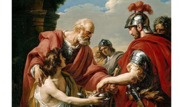 Belisario, cieco e mendicante, riceve l'elemosina da uno dei suoi soldati, di François-André Vincent, Pubblico dominio, https://commons.wikimedia.org/w/index.php?curid=46355