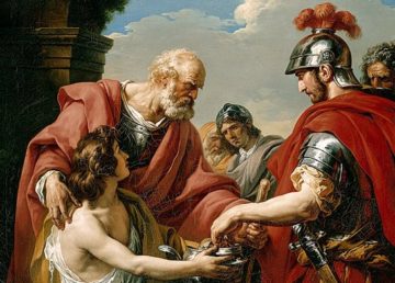 Belisario, cieco e mendicante, riceve l'elemosina da uno dei suoi soldati, di François-André Vincent, Pubblico dominio, https://commons.wikimedia.org/w/index.php?curid=46355