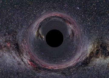 Probabile aspetto di un buco nero, di Ute Kraus, Physics education group Kraus, Universität Hildesheim, Space Time Travel, [(background image of the milky way: Axel Mellinger) - Gallery of Space Time Travel, CC BY-SA 2.5, https://commons.wikimedia.org/w/index.php?curid=370240]