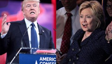 Donald Trump and Hillary Clinton during United States presidential election 2016 , di Krassotkin (derivative), Gage Skidmore (Donald Trump), Gage Skidmore (Hillary Clinton), Wikimedia Commons