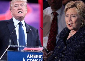 Donald Trump and Hillary Clinton during United States presidential election 2016 , di Krassotkin (derivative), Gage Skidmore (Donald Trump), Gage Skidmore (Hillary Clinton), Wikimedia Commons