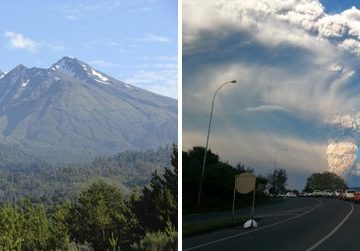 Il volcano Calbucco a sinistra a riposo (foto di Jason Quin) a destra in fase di attività (foto di Aeveraal) https://commons.wikimedia.org/w/index.php?curid=9757750 e https://commons.wikimedia.org/w/index.php?curid=39729835