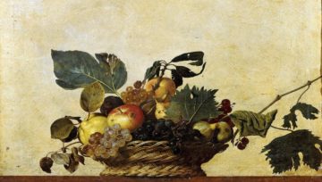 Caravaggio, Canestra di frutta, 1599. Olio su tela, 31 × 47 cm. Milano, Pinacoteca Ambrosiana. Attraverso Wikipedia