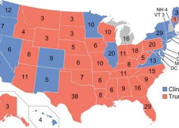 Electoral college map for the 2016 United States presidential election (note: Nebraska and Maine split their EVs by congressional district). Di Gage - 2012 Electoral College map, CC BY-SA 4.0, https://commons.wikimedia.org/w/index.php?curid=35172210