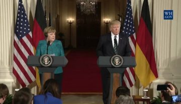 German Chancellor Angela Merkel and U.S. President Donald Trump at their joint press conference in the White House in Washington, D.C.