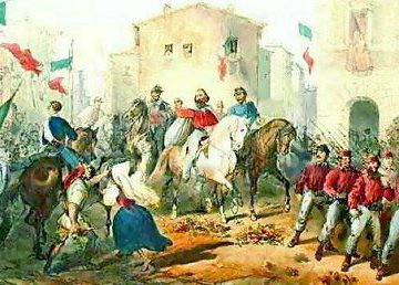 I garibaldini entrano a Messina (Litografia - 1861)