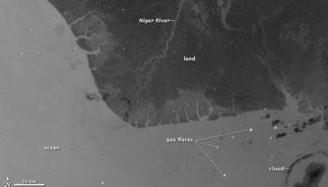 Credit: NASA/NOAA image by Jesse Allen and Robert Simmon, using VIIRS data from the NOAA Comprehensive Large Array-data Stewardship System (CLASS). Caption by Holli Riebeek.